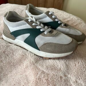 Women’s Rachel Zoe Retro Mesh & Suede Sneakers in White, Gray, and Dark Green